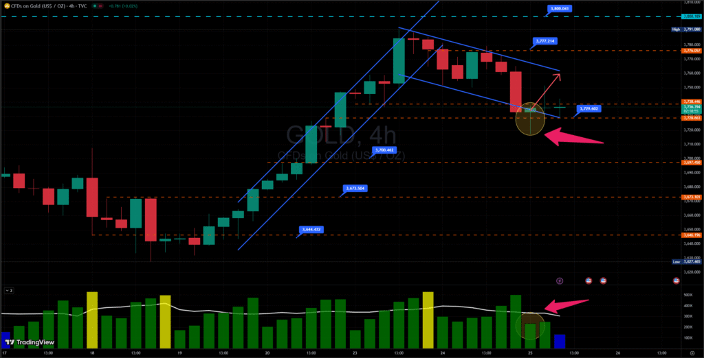 Biểu đồ giá vàng tương lai trên sàn Nymex khung thời gian D1 ngày 25/09/2025.